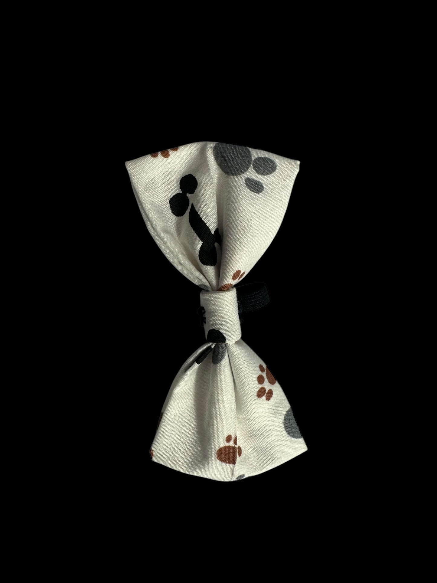 Cat and small dog bow ties-white with bones a d paw prints