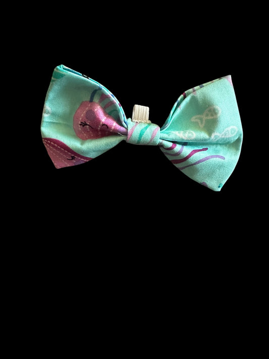 Cat and small dog bow ties- blue jellyfish