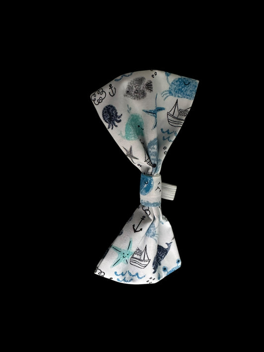 Medium dog bow ties- white boats and starfish