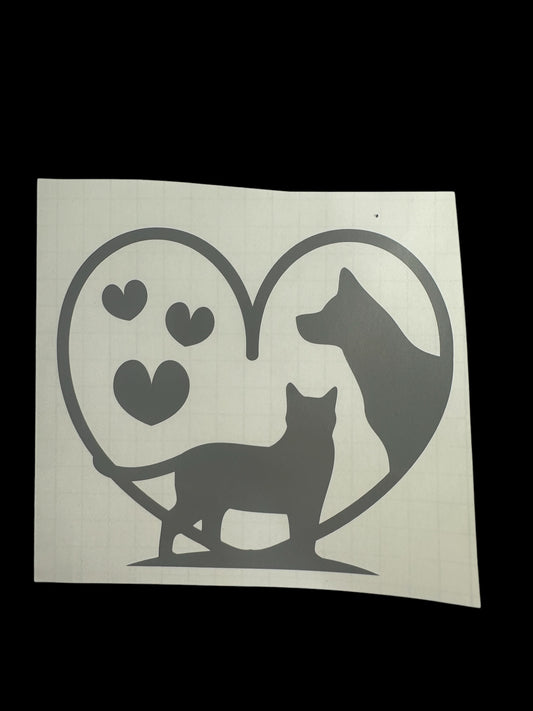 cat and dog with 3 smaller hearts in a Heart Design