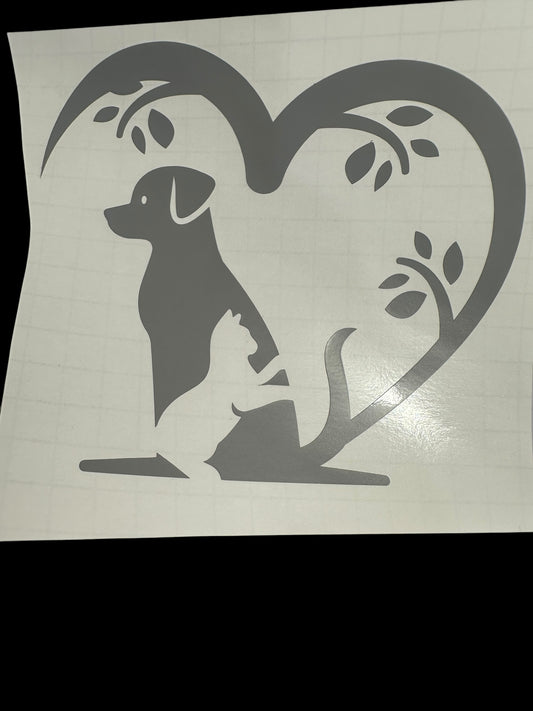 Cat and dog with leaves in a Heart Design